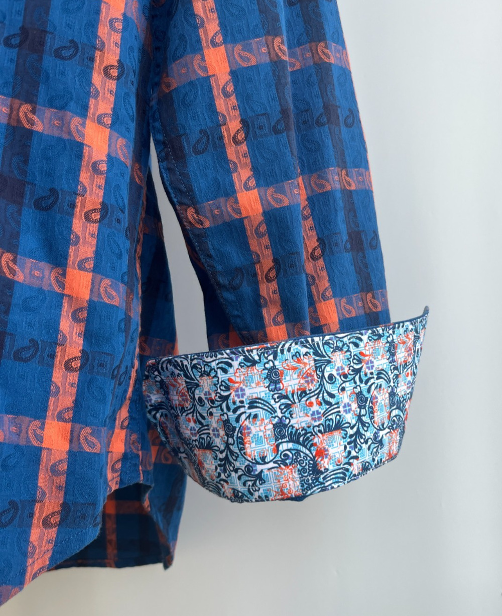 Robert Graham Green Paisley Blue Redish Orange Flowers Button Front Shirt sz XL